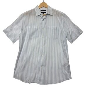 Banana Republic | Men's Slim Fit Blue Striped Short Sleeve Button-down, M Tall